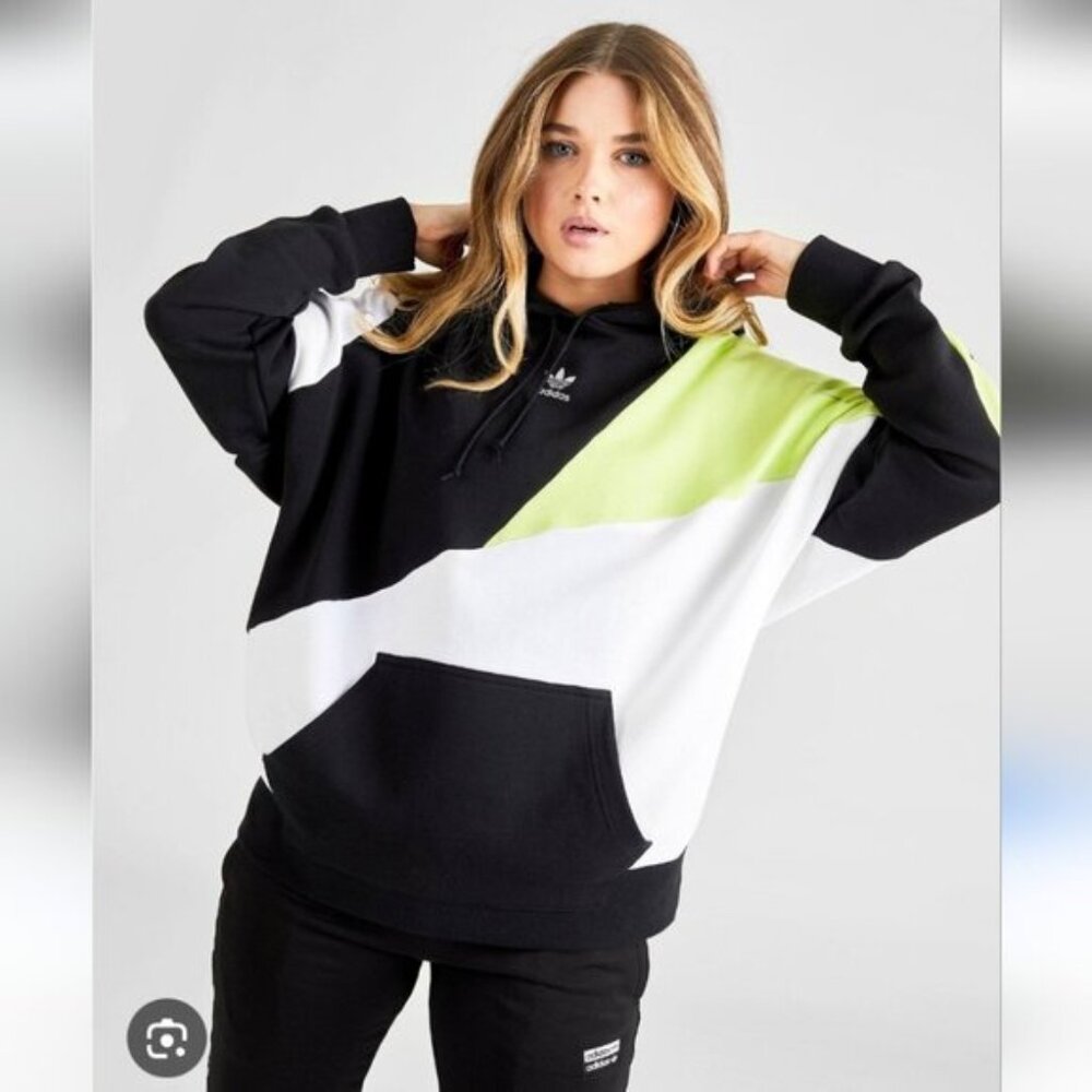 ADIDAS | Color Block Reflective Hoodie Black Pistachio Green Sz S